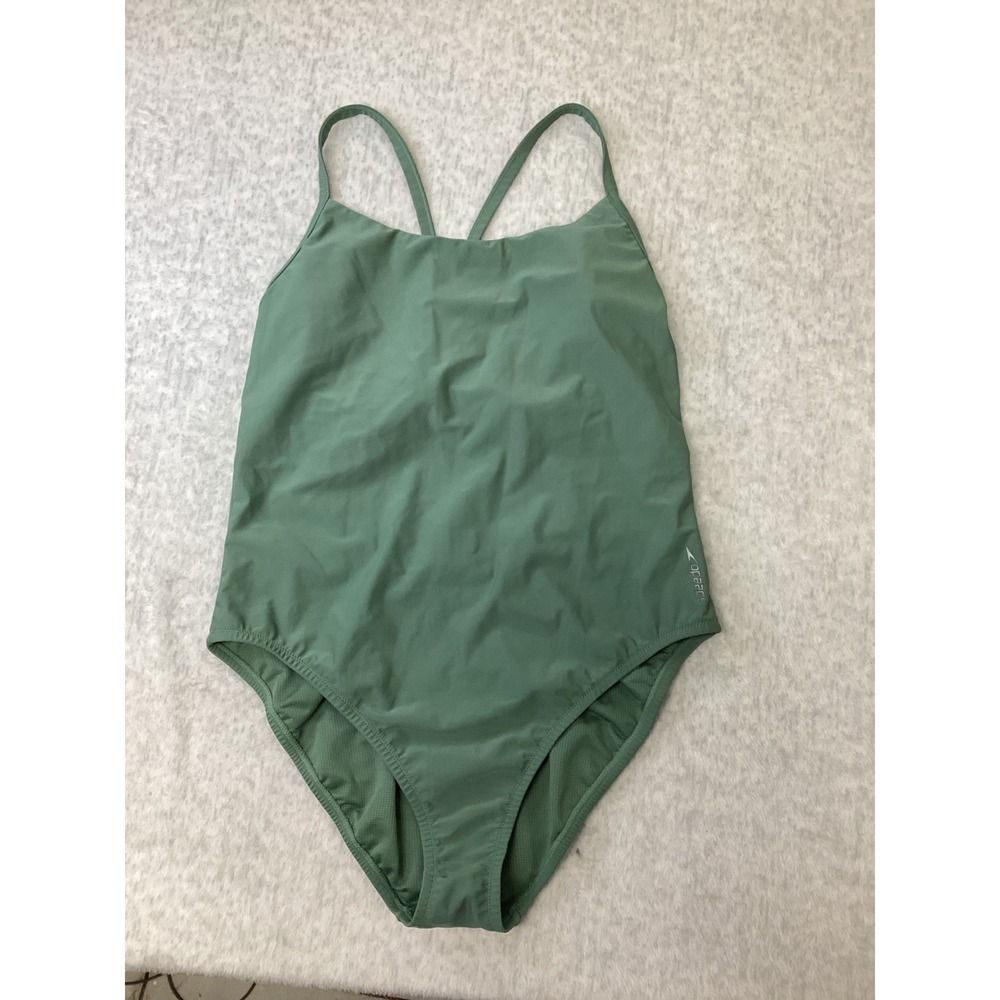 Speedo Womens Solid Racerback One Piece Swimsuit Sage Green XL 8003905- RETAGGED